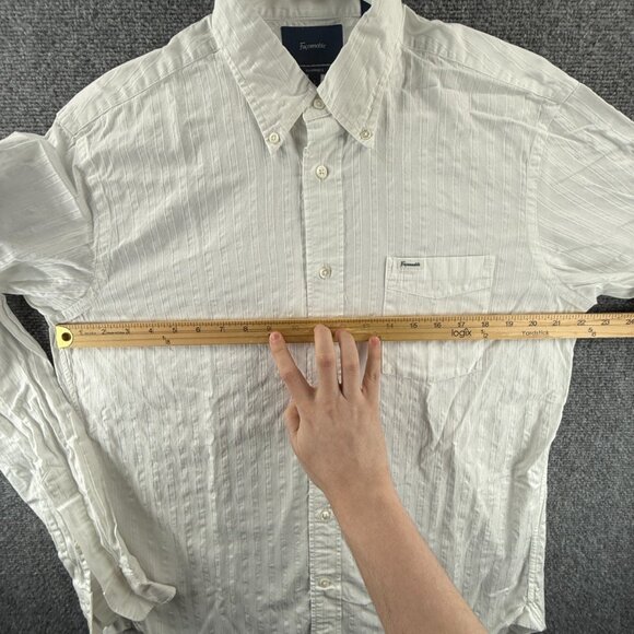 Faconnable Cotton Large Button-Down Striped White Men Pocket Long Sleeve Shirt - Picture 6 of 16